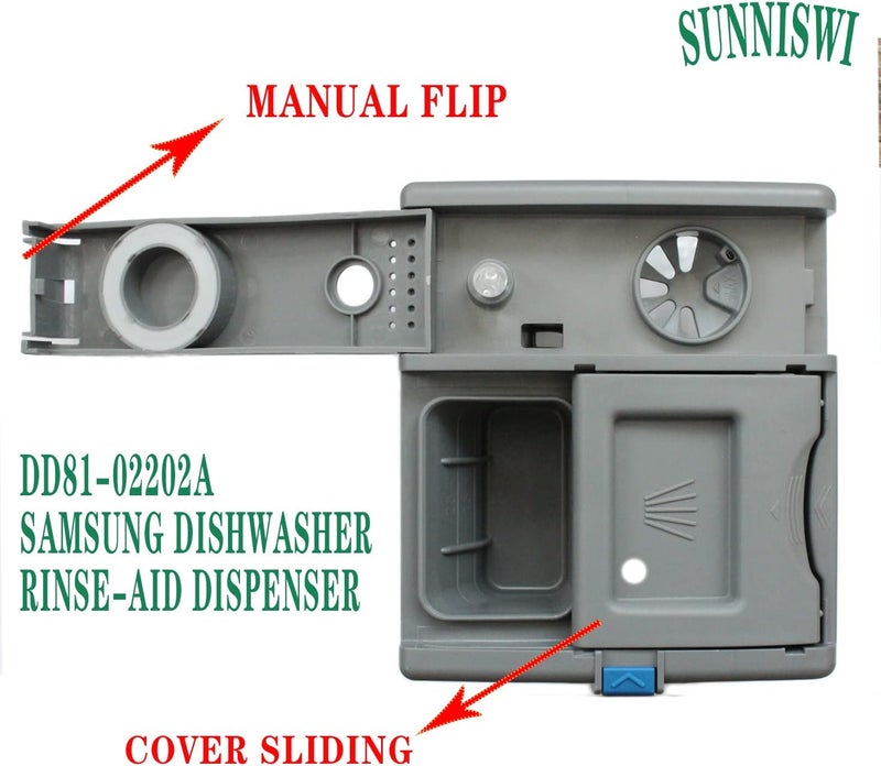 Sunniswi DD81-02628A Dishwasher A/S- Dispenser Rinse Aid (4.2 * 4.7 * 2.1in), DD81-02202A Detergent & Rinse Aid Dispenser - Compatible for Samsung DW80M2020US, DW80R2031US/UG, DW80N3030US/UW/UB etc. Part - Image 5